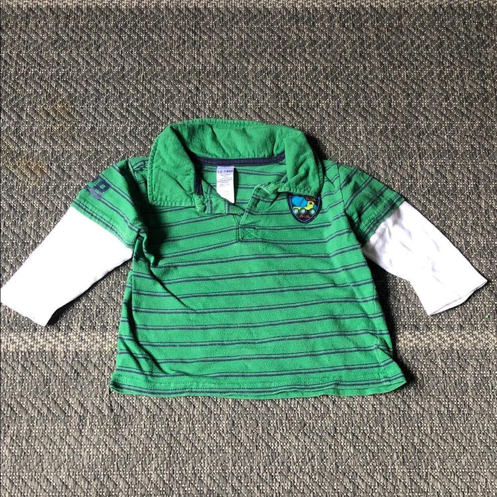 George Green Striped Polo with White Layered-Look Sleeves